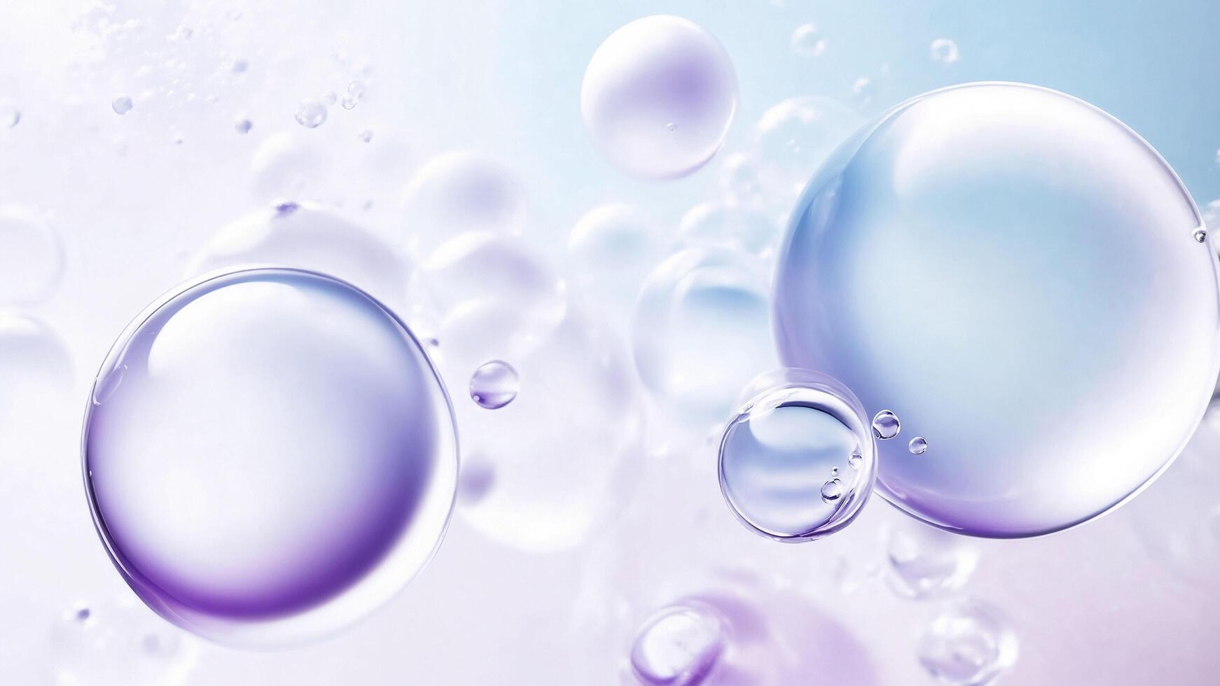 Elegant glass-like bubbles on a soft blue and purple gradient background, perfect for modern designs, branding, or wellness visuals. photo