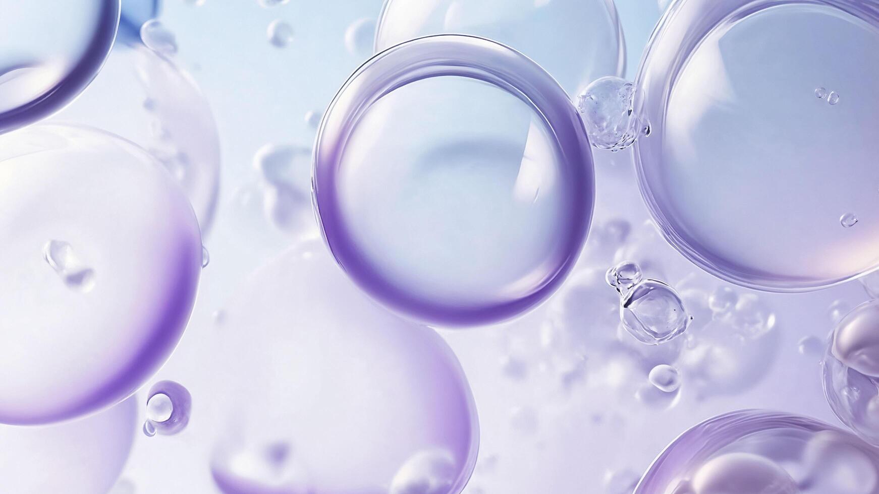 Glossy 3D bubbles floating in a soft gradient background with blue and purple tones photo