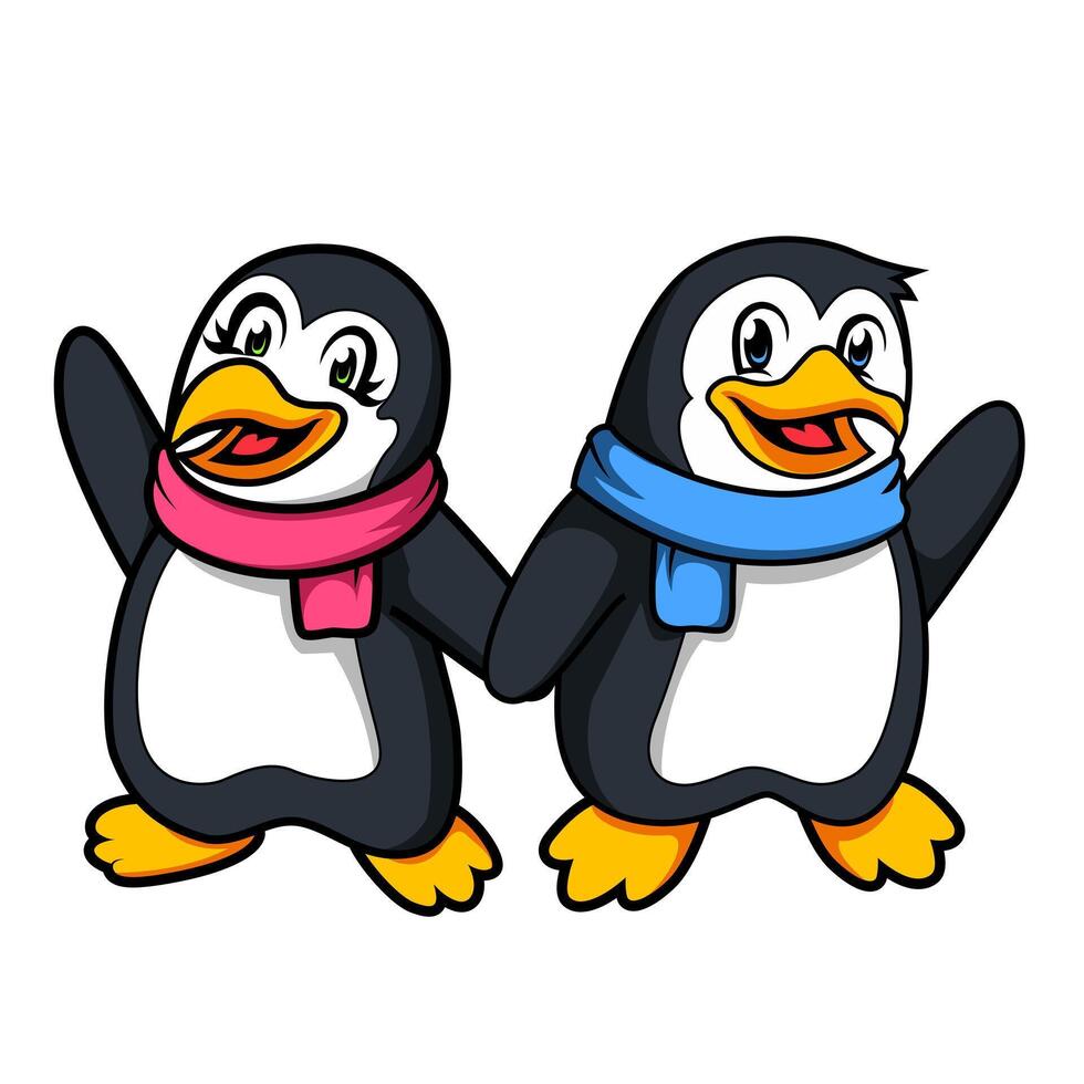 A pair of cute cartoon penguins vector
