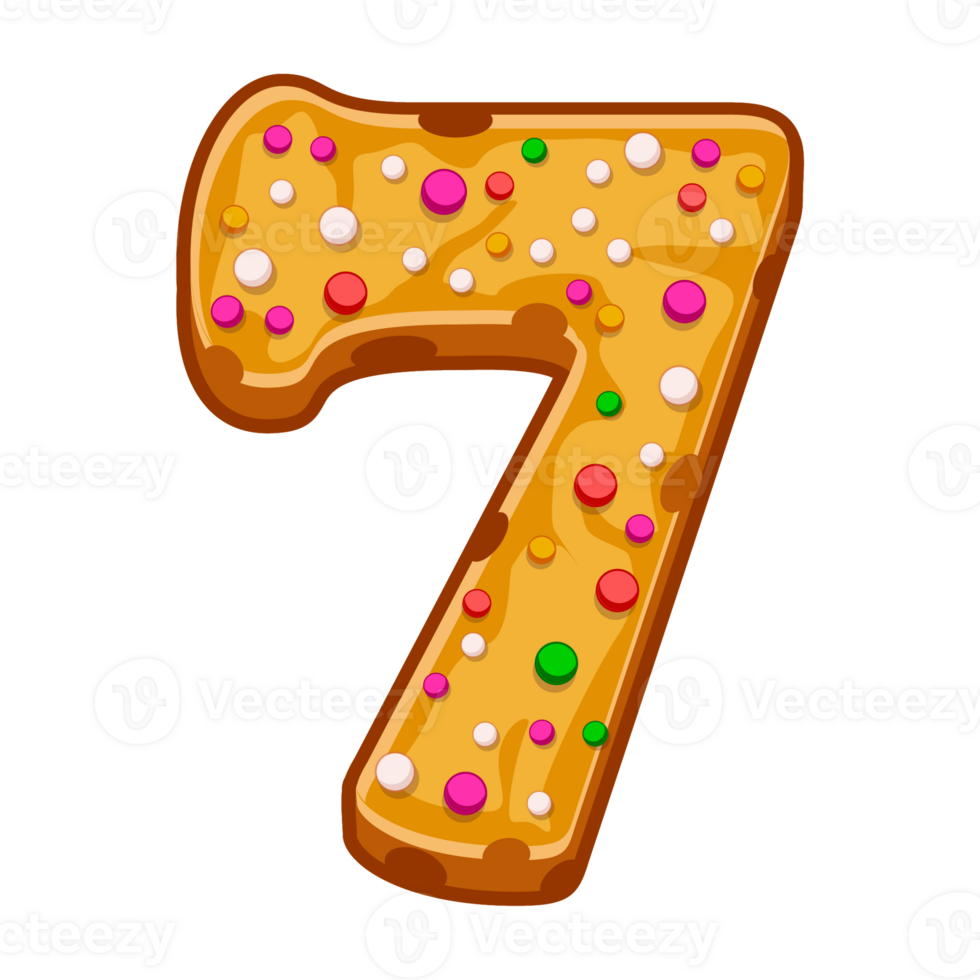 Slot symbol 7 like biscuit cookie. Gingerbread number 7, Christmas cookies Seven. Birthday number png