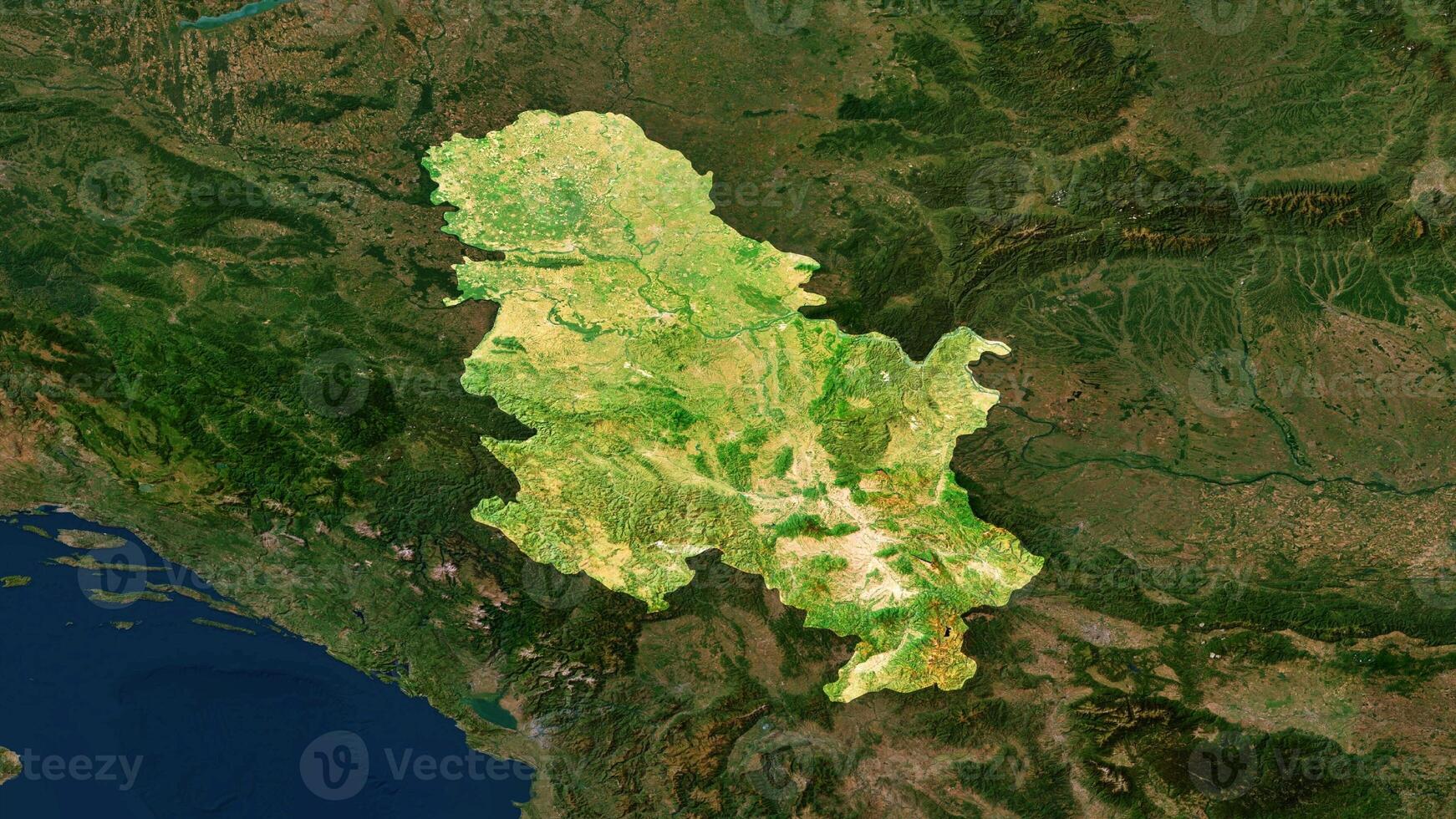 4K Serbia Territory Map in Europe, High Resolution Satellite View, Widescreen 4K Resolution photo