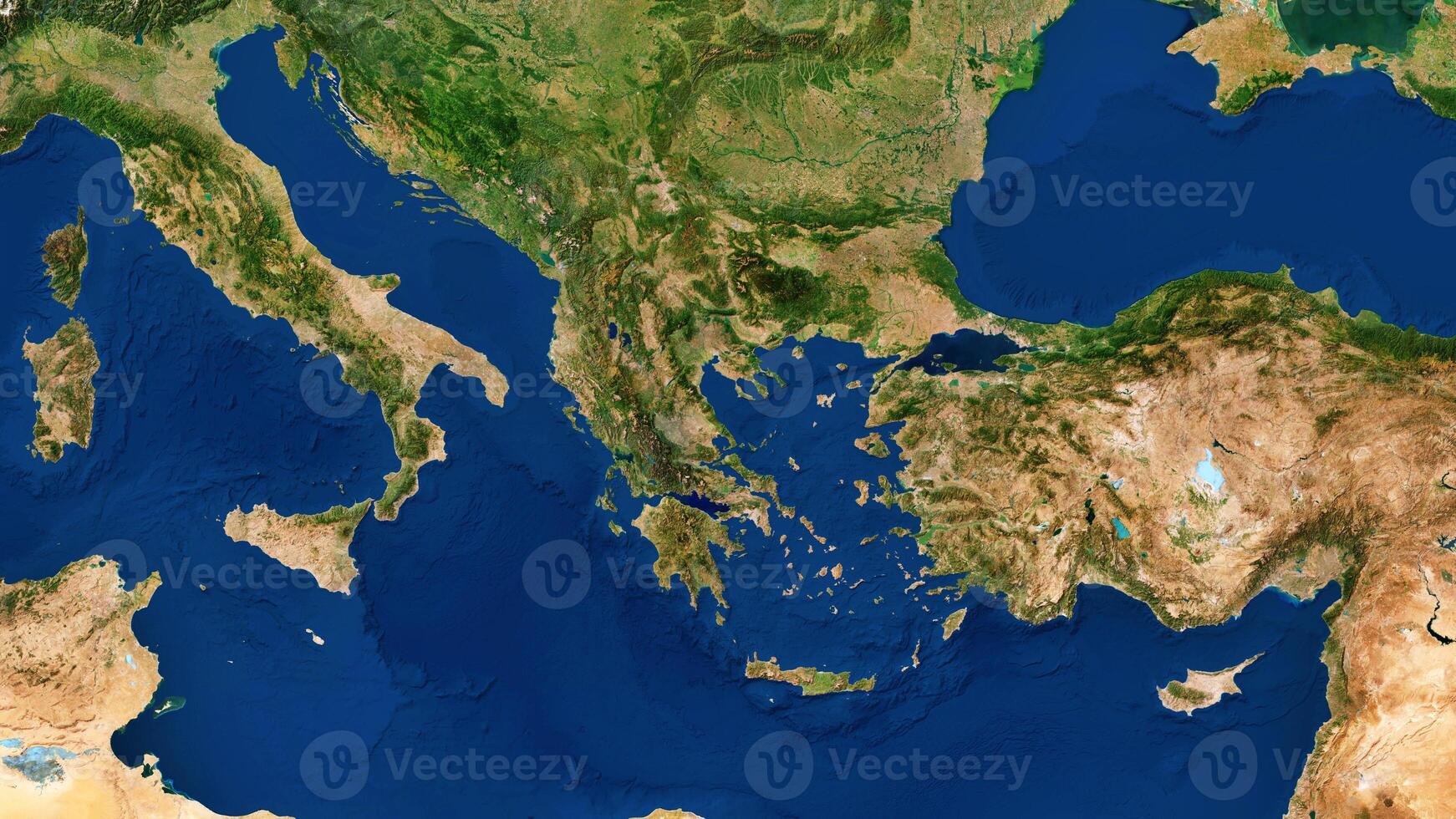 8K Greece Map, High Resolution Satellite View With No Border, Widescreen 4K Resolution photo