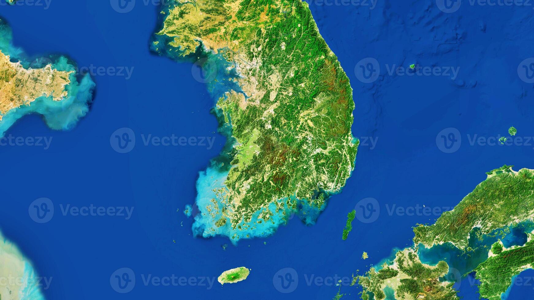 8K South Korea Map, High Resolution Satellite View With No Border, Widescreen 4K Resolution photo