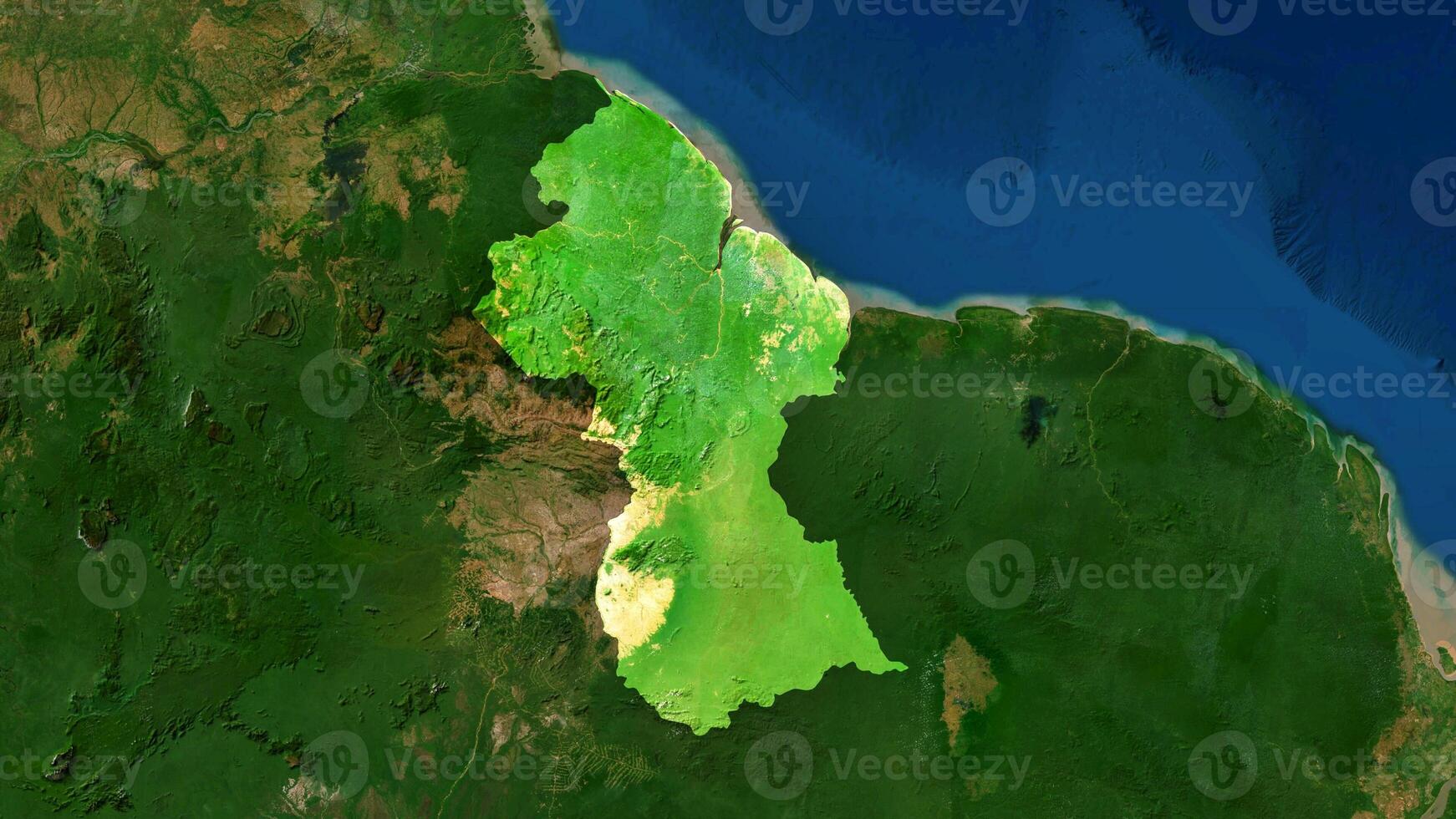 4K Guyana Territory Map in South America, High Resolution Satellite View, Widescreen 4K Resolution photo