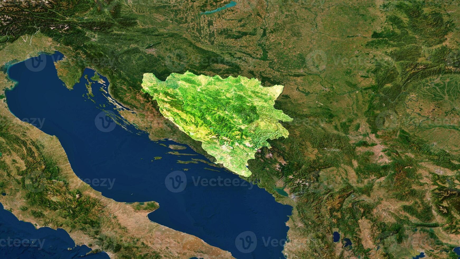 4K Bosnia and Herzegovina Territory Map in Europe, High Resolution Satellite View, Widescreen 4K Resolution photo