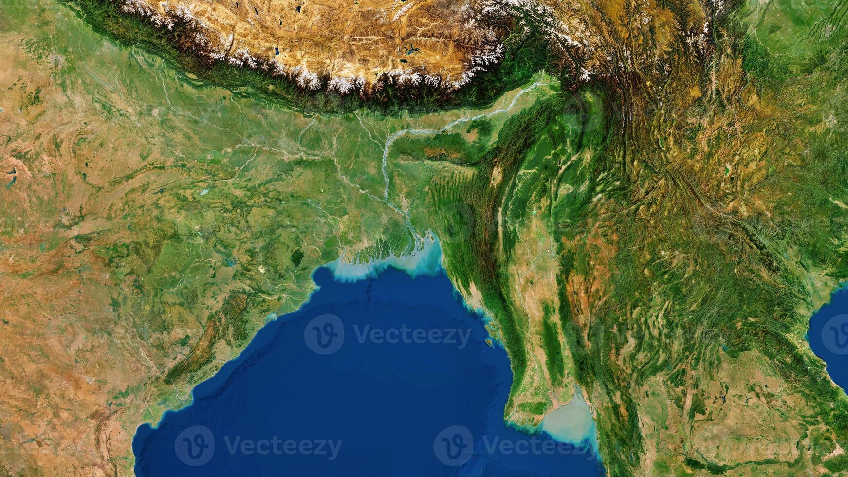 8K Myanmar and Bangladesh Map, High Resolution Satellite View With No Border, Widescreen 4K Resolution photo
