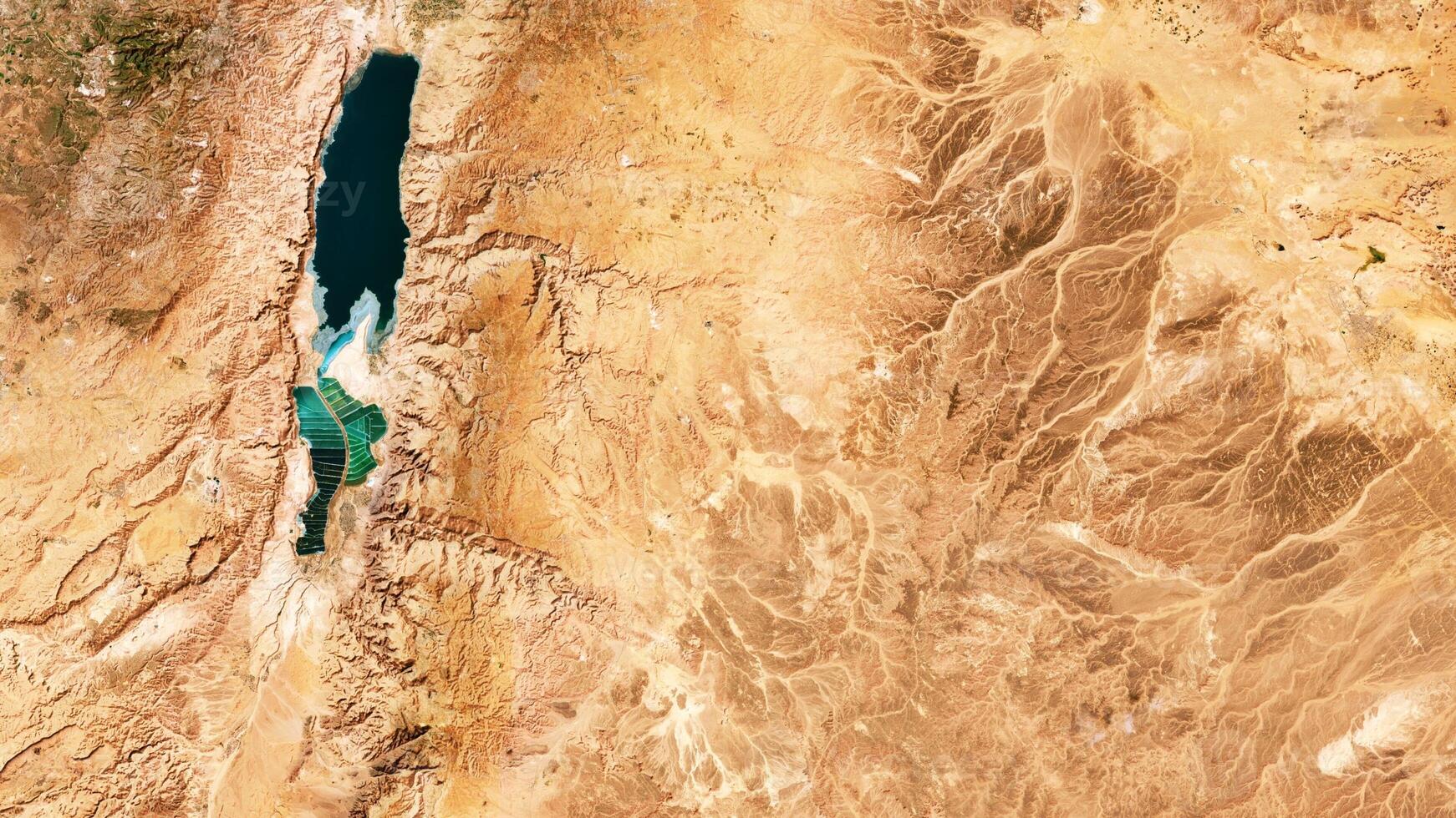 4K Dead Sea and Desert in Jordan Map, High Resolution Satellite View With No Border, Widescreen 4K Resolution photo