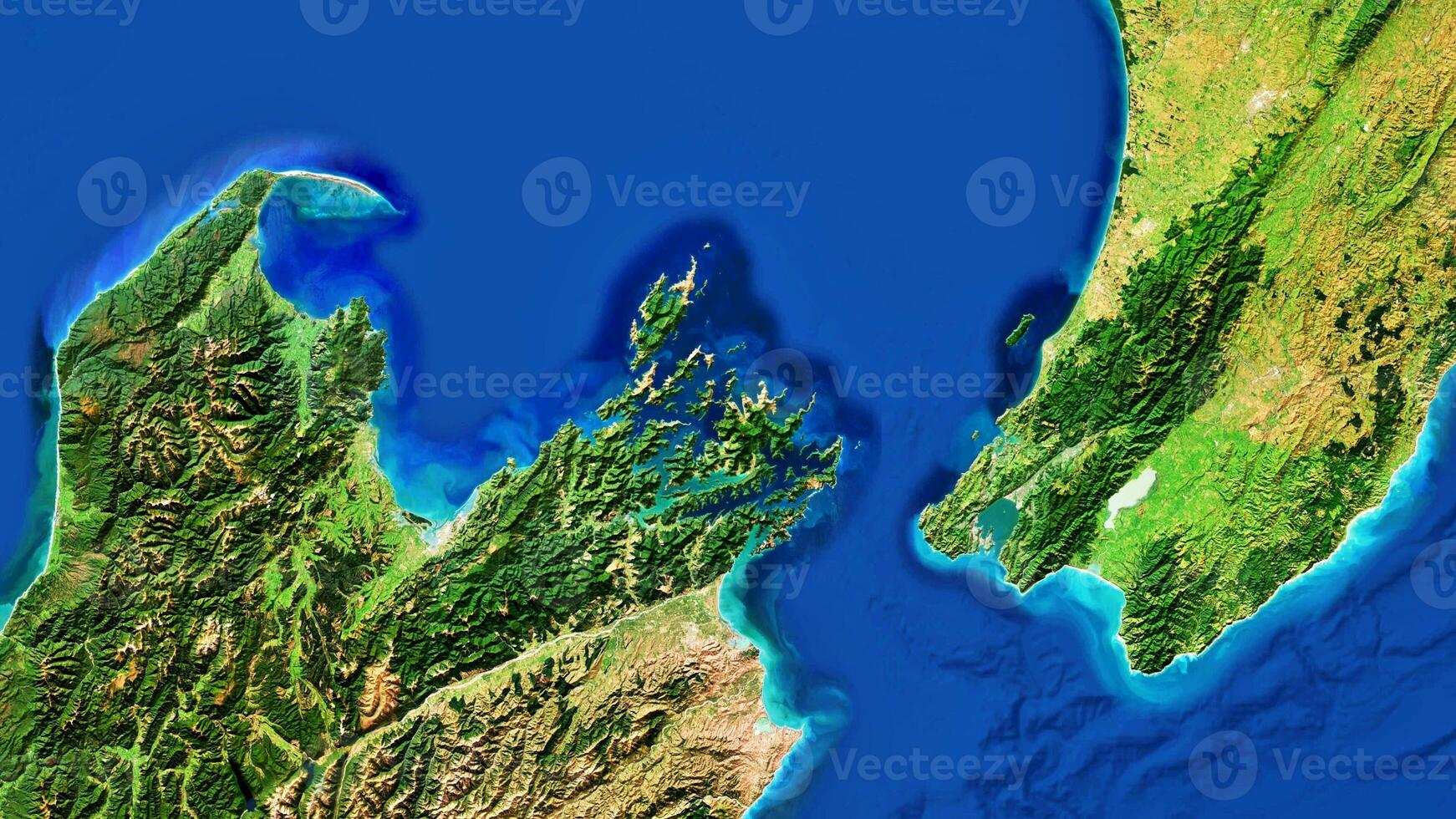 4K Cook Strait of New Zealand Map, High Resolution Satellite View With No Border, Widescreen 4K Resolution photo