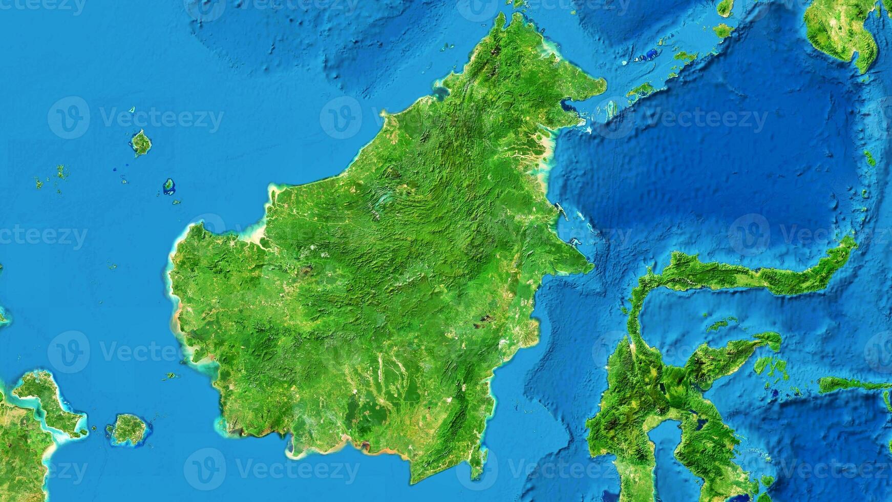 4K Borneo Island Of Indonesia, High Resolution Satellite View With No Border, Widescreen 4K Resolution photo