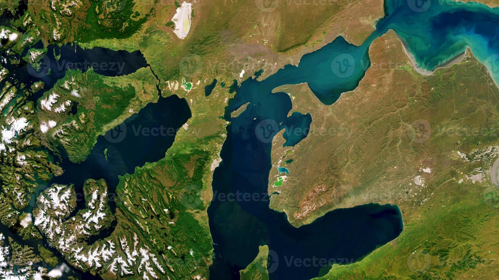 4K Magellan Strait of South America Map, High Resolution Satellite View With No Border, Widescreen 4K Resolution photo