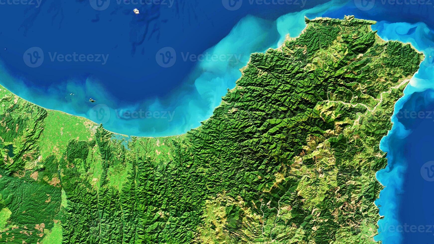 4K Raukumara Forest Park in New Zealand Map, High Resolution Satellite View With No Border, Widescreen 4K Resolution photo