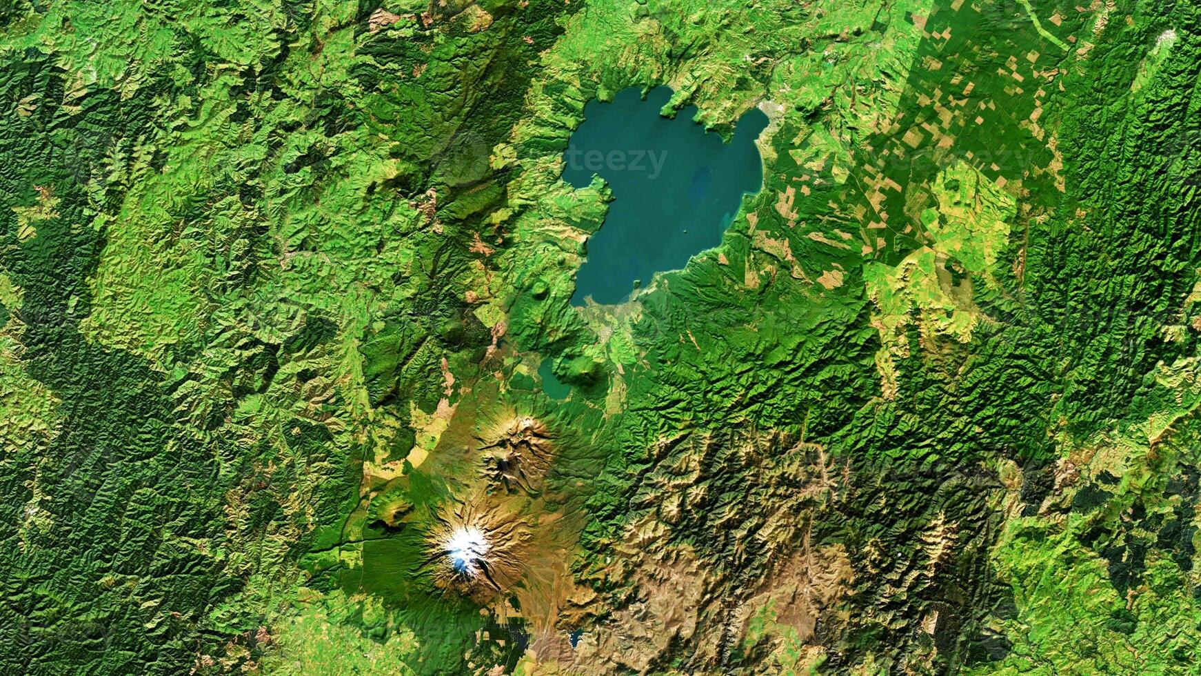 4K Taupo Lake in New Zealand Map, High Resolution Satellite View With No Border, Widescreen 4K Resolution photo