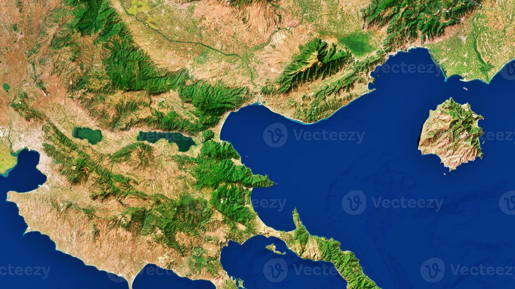 4K Tesalonika Map of Greece, High Resolution Satellite View With No Border, Widescreen 4K Resolution photo