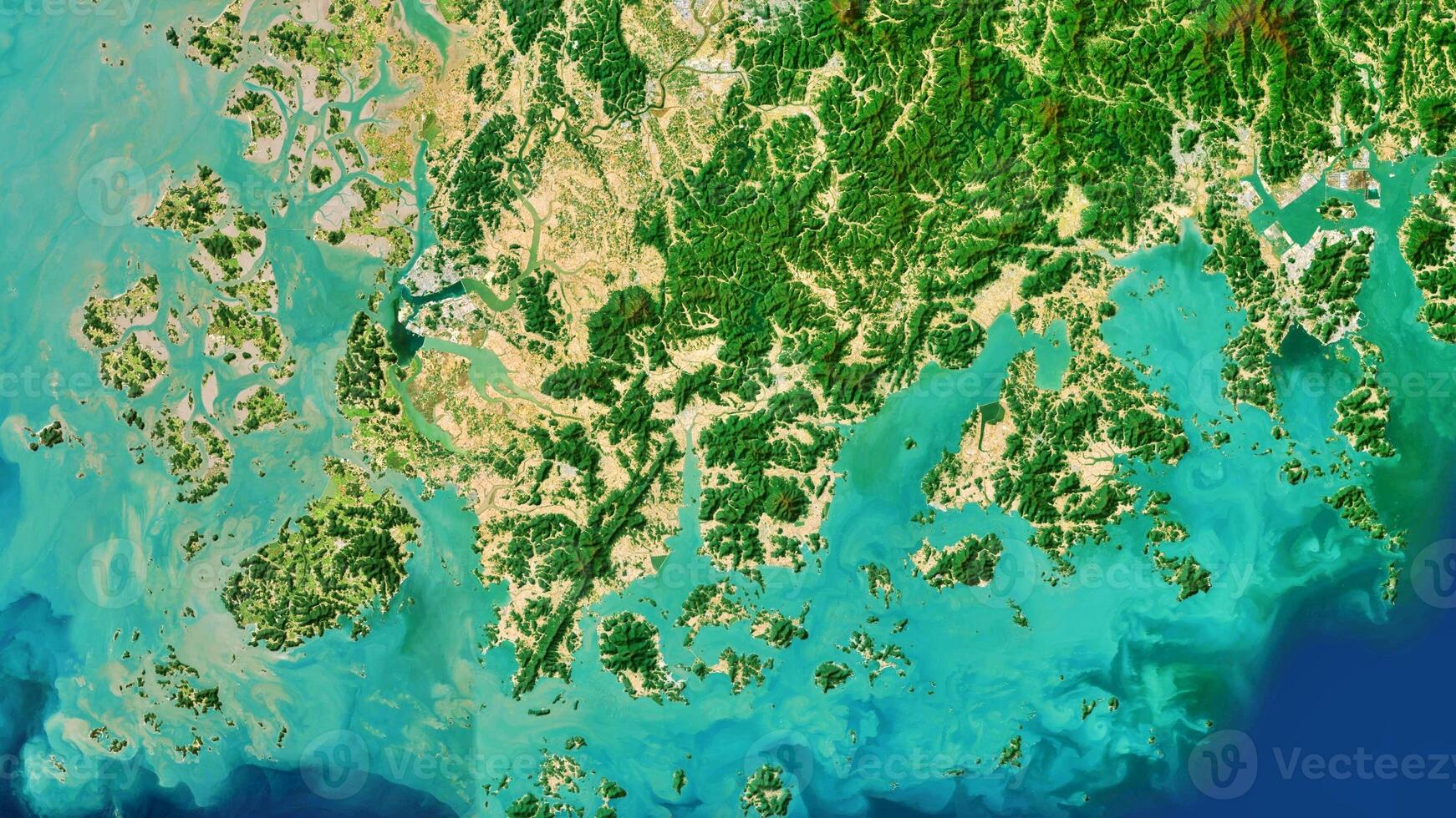 4K Tip of The South Korean Peninsula Map, High Resolution Satellite View With No Border, Widescreen 4K Resolution photo
