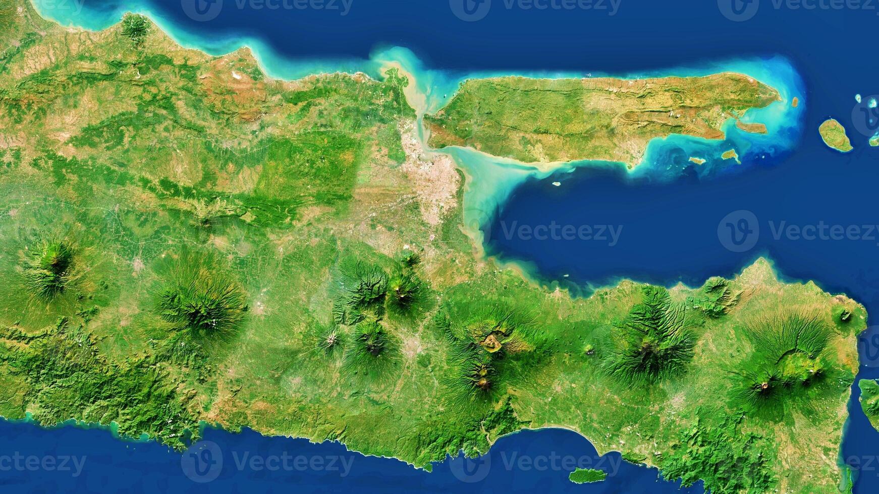 4K East Java Province Map Of Indonesia, High Resolution Satellite View With No Border, Widescreen 4K Resolution photo