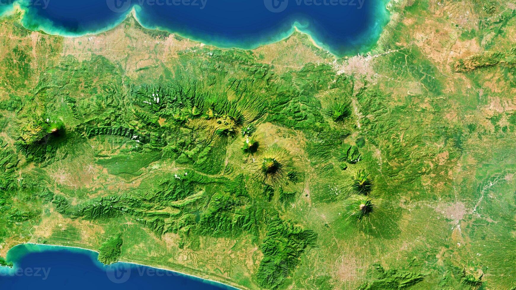 4K Central Java Province Map Of Indonesia, High Resolution Satellite View With No Border, Widescreen 4K Resolution photo