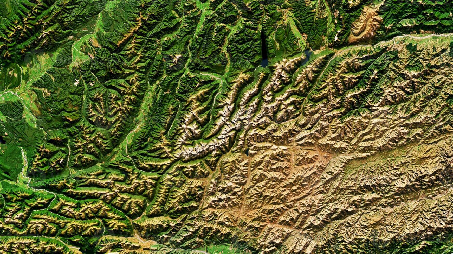 4K Fractal Mountains in New Zealand Map, High Resolution Satellite View With No Border, Widescreen 4K Resolution photo