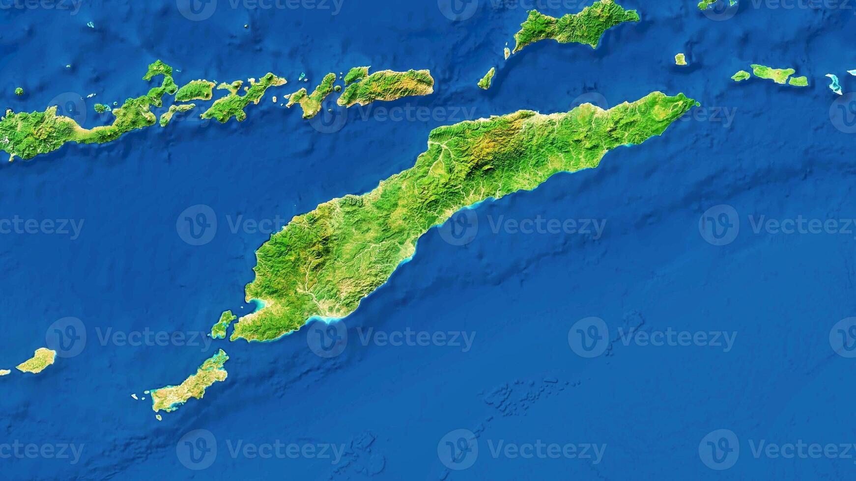 4K Timor Island Map Of Indonesia and Timor Leste, High Resolution Satellite View With No Border, Widescreen 4K Resolution photo