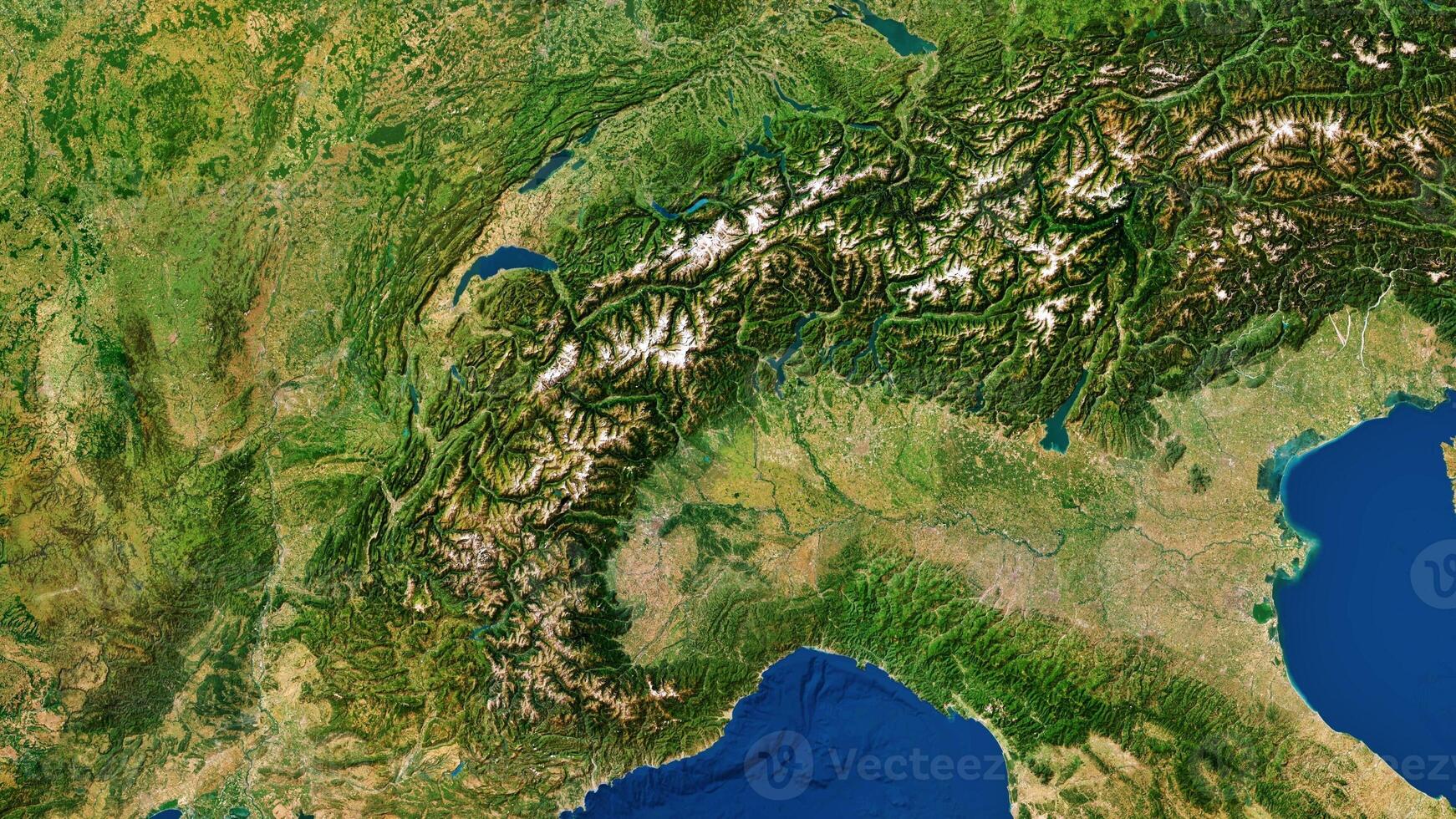 4K Alpen Mountains Map, High Resolution Satellite View With No Border, Widescreen 4K Resolution photo