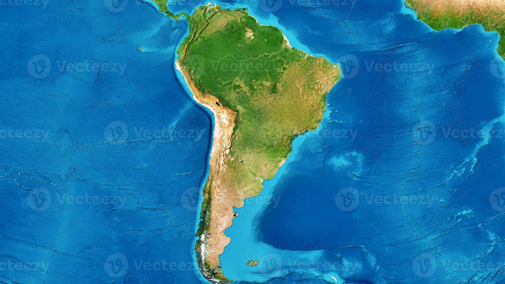 8K South America Continent Map, High Resolution Satellite View with No Border, Widescreen 8K Resolution photo