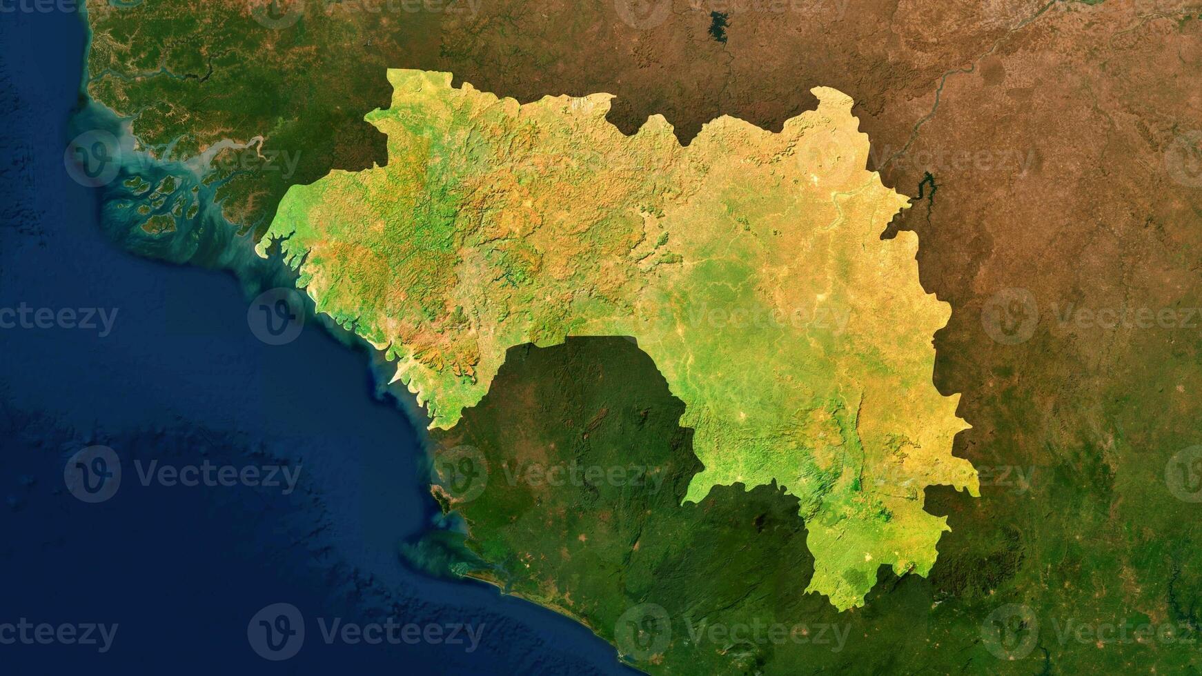 4K Guinea Territory Map in Africa, High Resolution Satellite View, Widescreen 4K Resolution photo