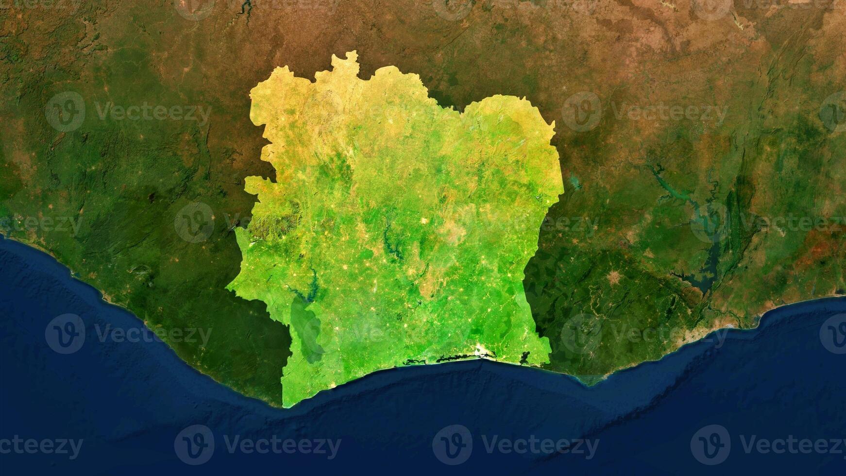 4K Ivory Coast Territory Map in Africa, High Resolution Satellite View, Widescreen 4K Resolution photo