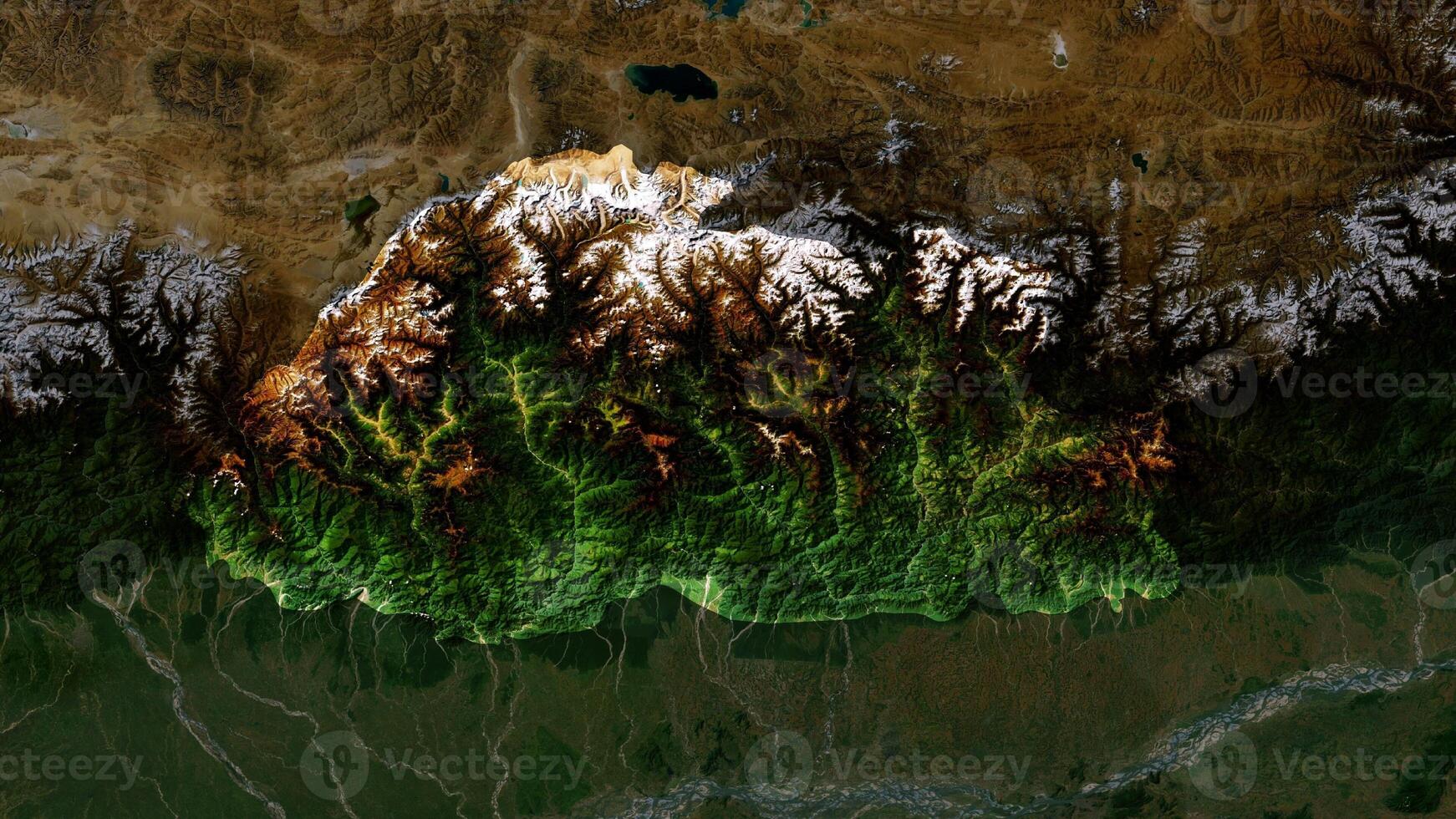 4K Bhutan Territory Map in Asia, High Resolution Satellite View, Widescreen 4K Resolution photo