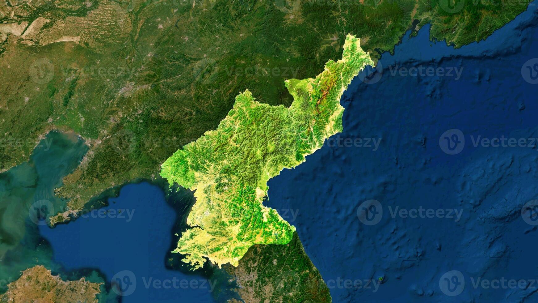 4K North Korea Territory Map in Asia, High Resolution Satellite View, Widescreen 4K Resolution photo