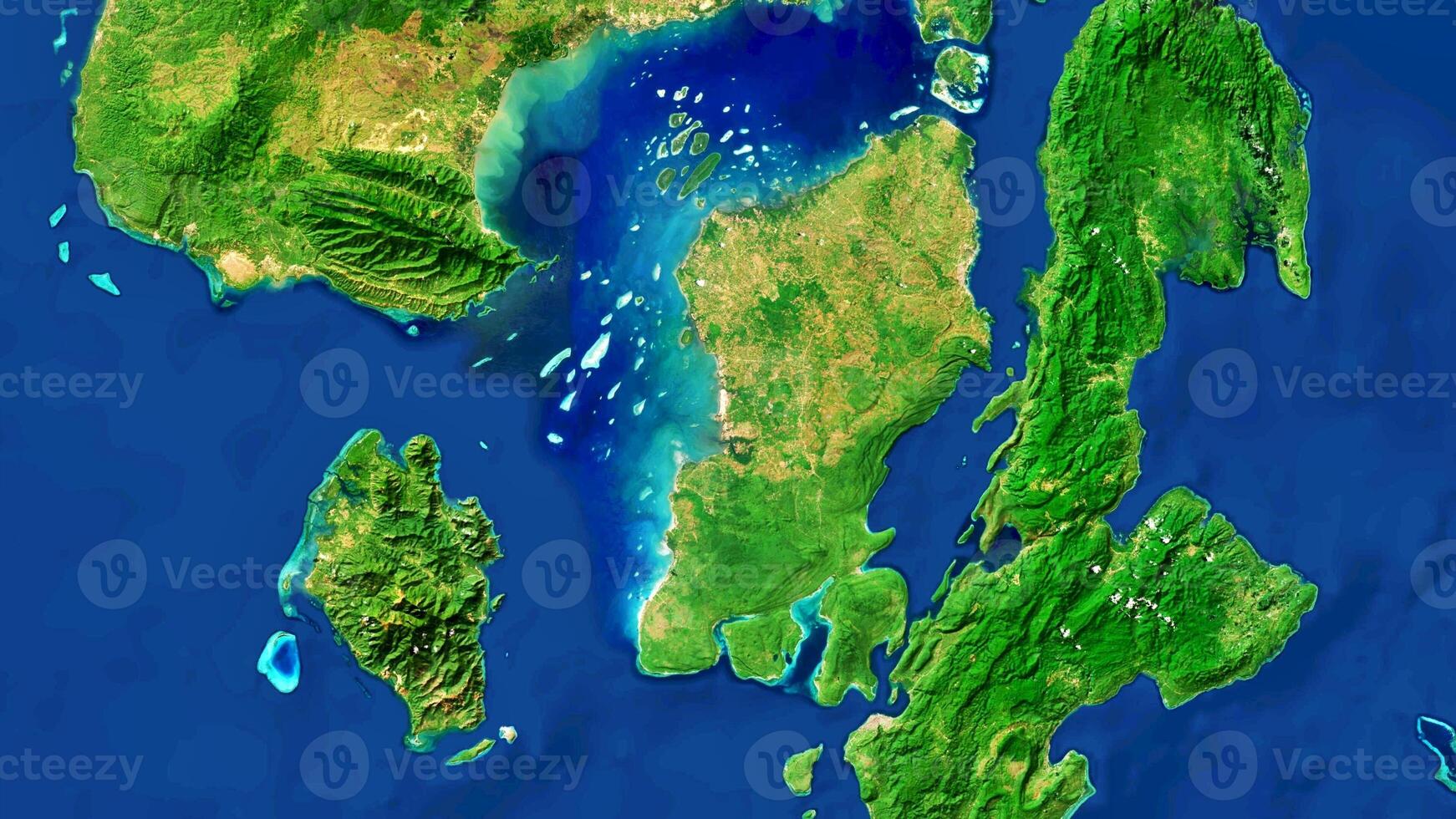 4K Katobu Island of Celebes Indonesia Map, High Resolution Satellite View With No Border, Widescreen 4K Resolution photo