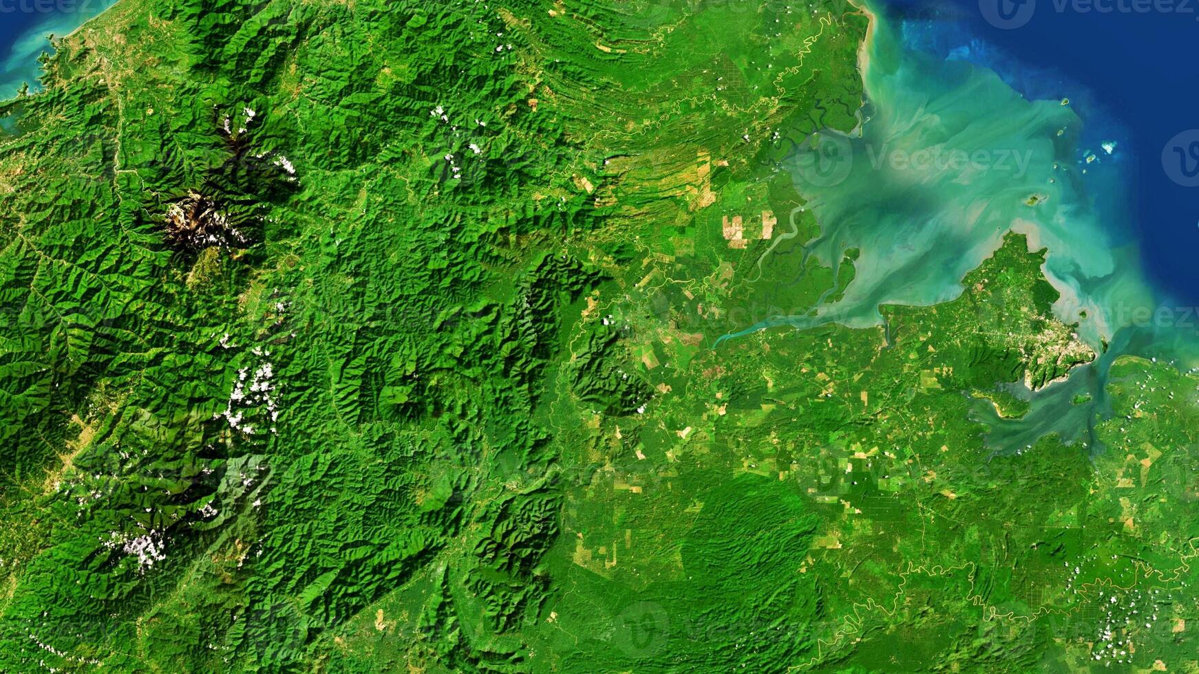 4K Sandakan of Malaysia Map, High Resolution Satellite View With No Border, Widescreen 4K Resolution photo