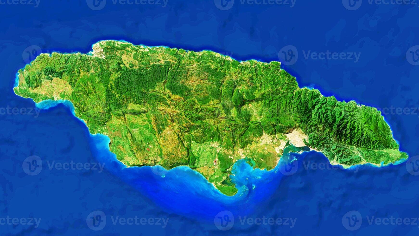 4K Jamaica Island Map, High Resolution Satellite View With No Border, Widescreen 4K Resolution photo