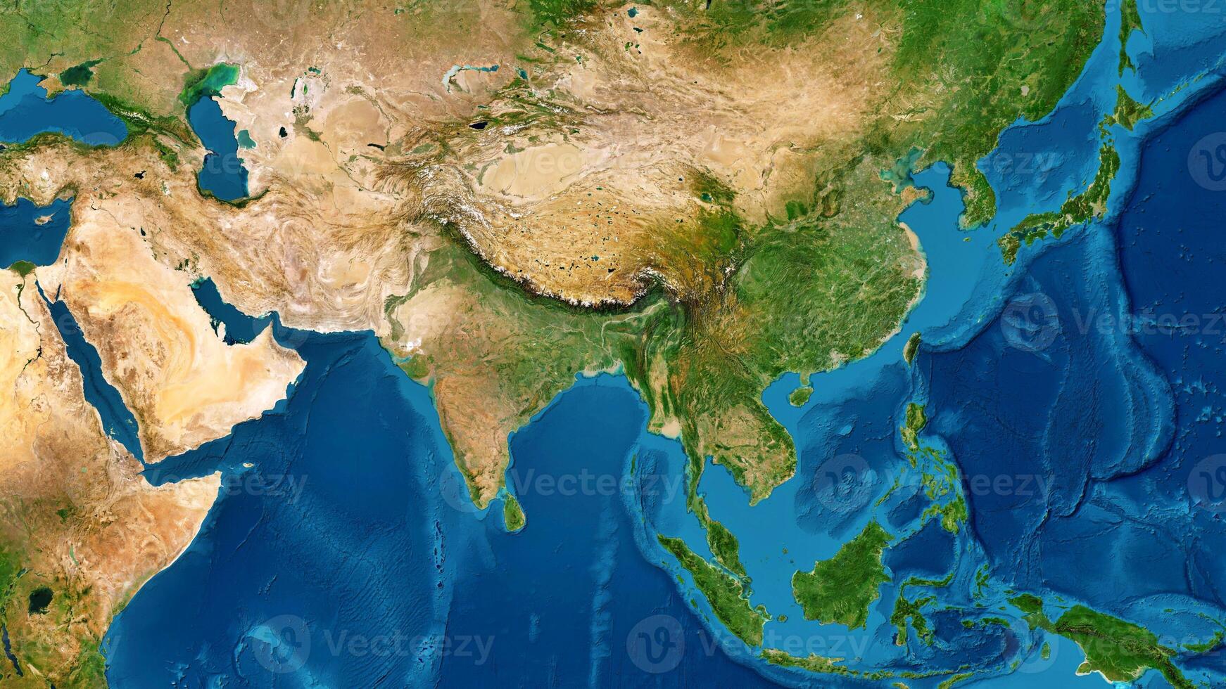 8K Asia Continent Map, High Resolution Satellite View With No Border, Widescreen 8K Resolution photo