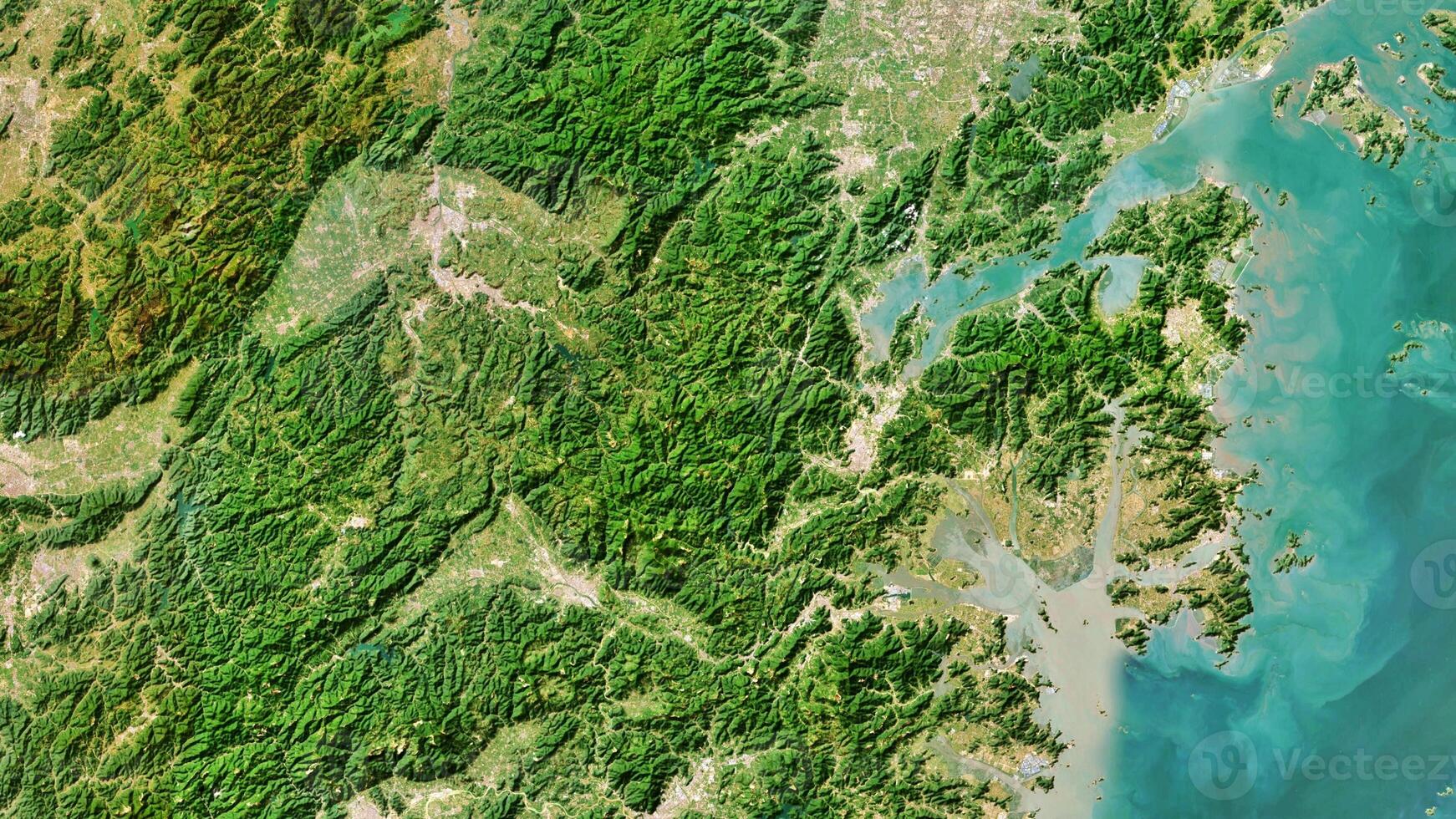 4K Ninghai of China Map, High Resolution Satellite View With No Border, Widescreen 4K Resolution photo