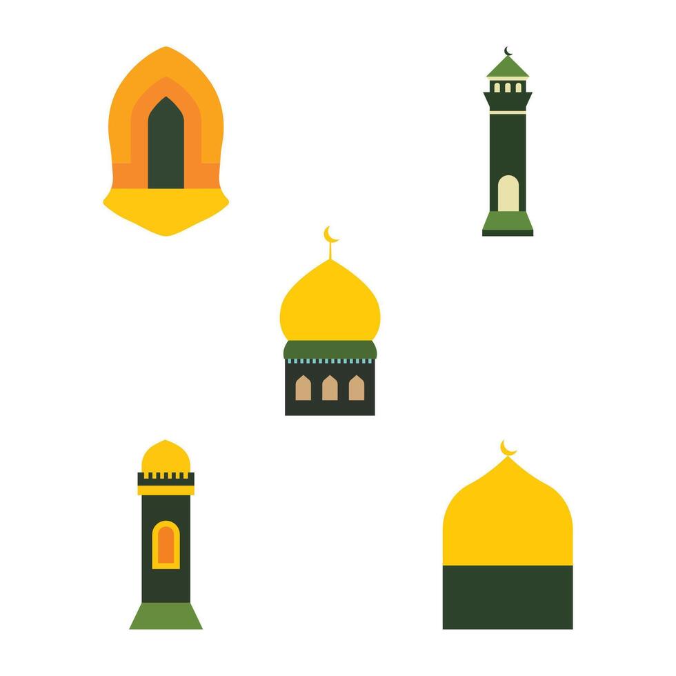 Islamic Symbol Elements Set of Dome Mosque Building with Minaret in Ramadan Theme vector