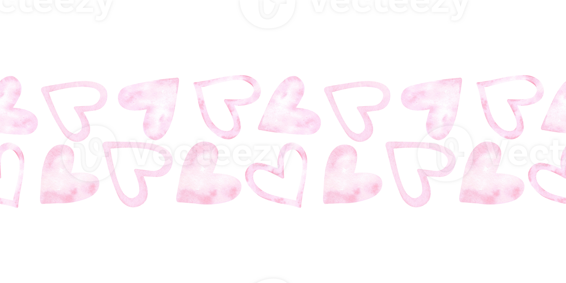 Watercolor seamless border with pink hearts. Cute print pink hearts with texture. Illustration of horizontal seamless border. Valentine's day, festive pattern for design. Scotch, framing, packaging. png