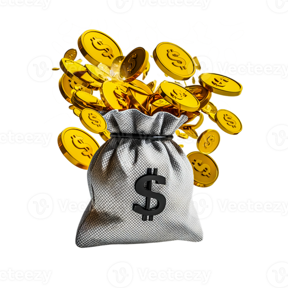 Gold coins money Bag with dollar symbol png
