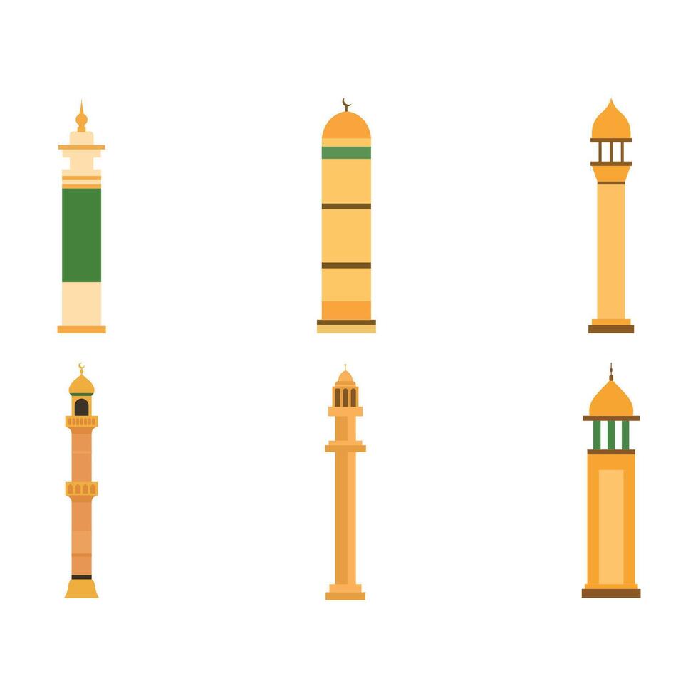 Islamic Symbol Elements Set of Golden Minaret Mosque Tower vector
