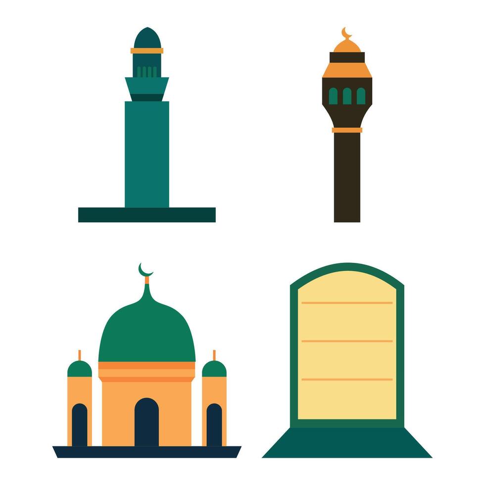 Islamic Symbol Elements Set of Mosque Dome Minaret Tower Building Religion in Ramadan Theme vector