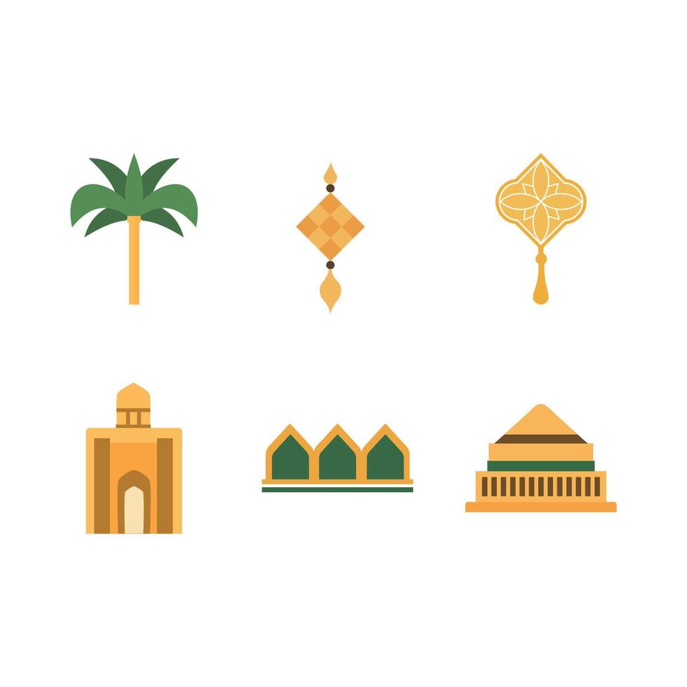 Islamic Symbol Elements Set of Mosque Ornament Plant Decoration in Arab Middle East vector