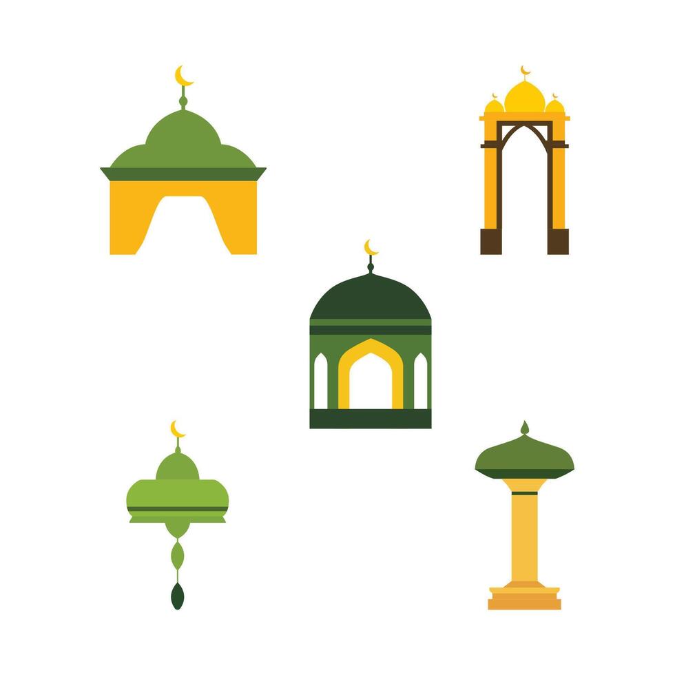Islamic Symbol Elements of Dome Mosque Building with Minaret Worship in Ramadan Theme vector