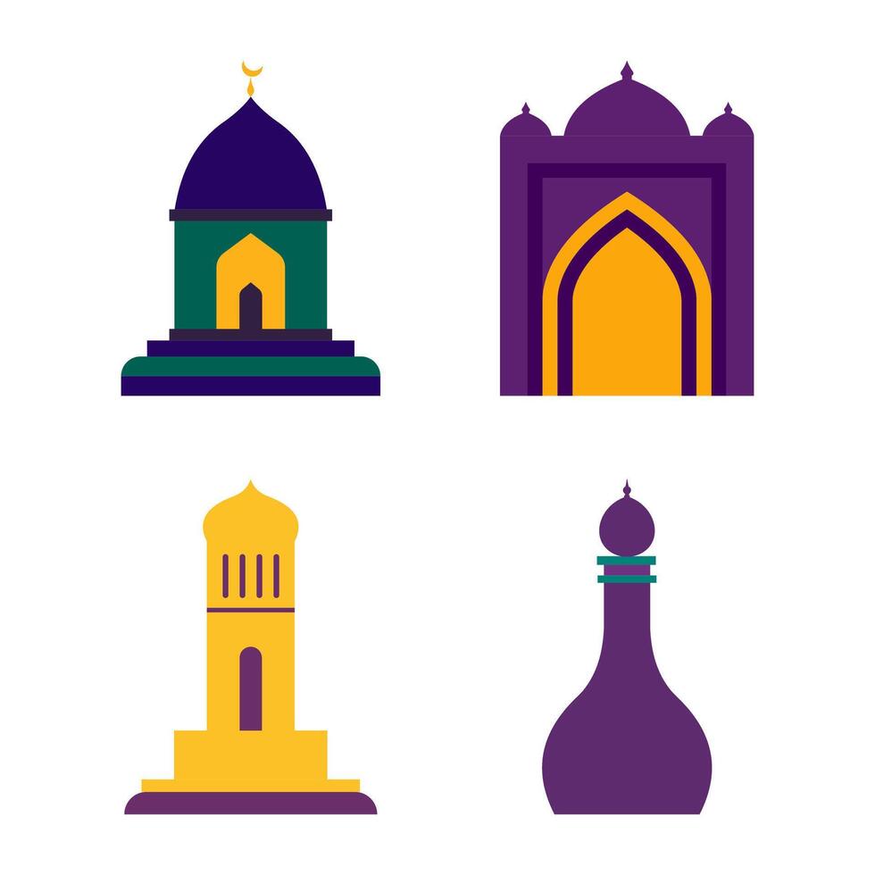 Islamic Symbol Elements Set of Mosque Dome Minaret Tower Building Muslim in Ramadan Theme vector