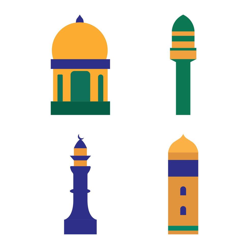 Islamic Symbol Elements Set of Mosque Dome Minaret Tower Building Worship in Ramazan Theme vector