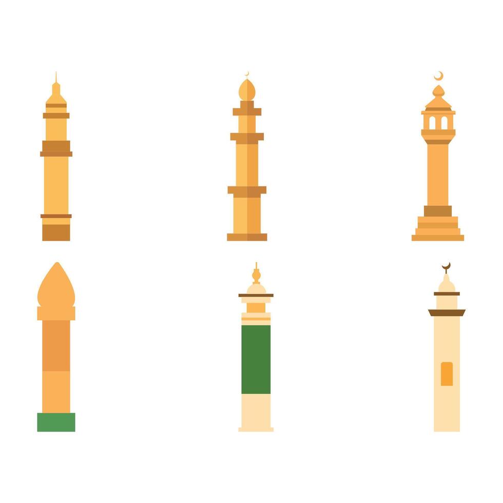 Islamic Symbol Elements Set of Golden Minaret Mosque Tower Religion vector