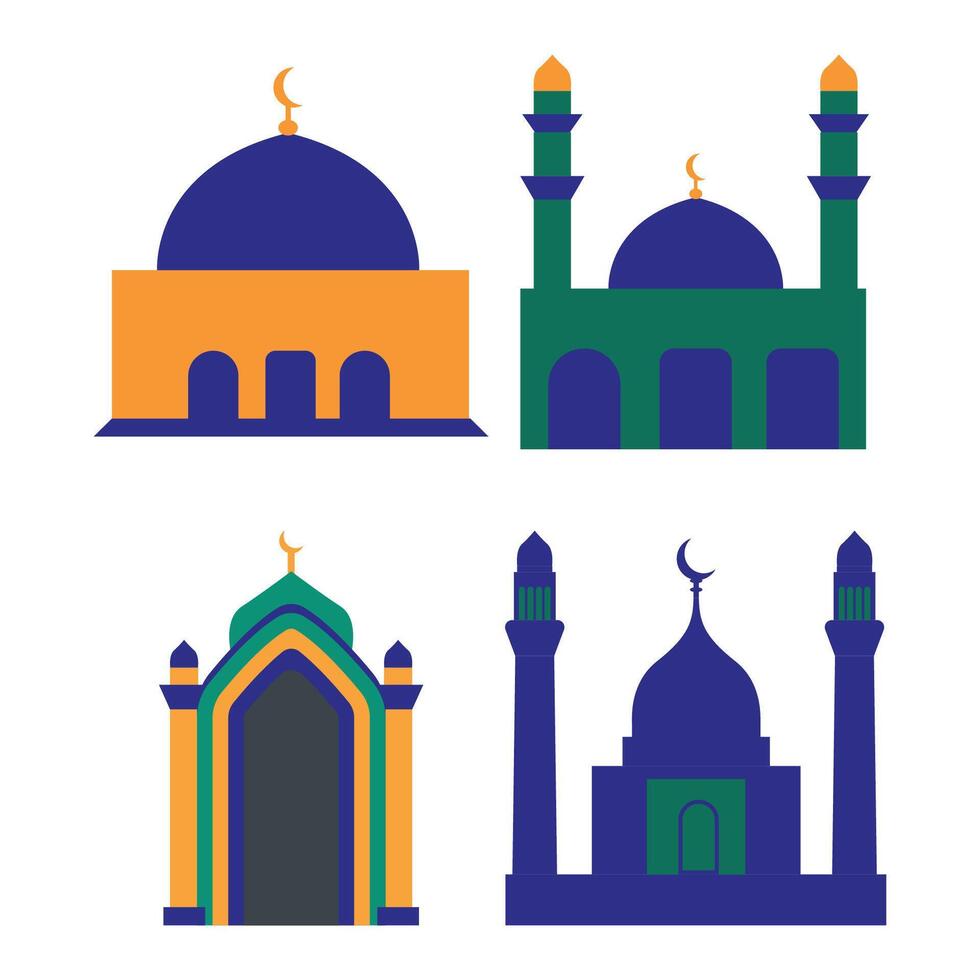Islamic Symbol Elements Set of Mosque Dome Minaret Tower Holy Building in Ramadan Theme vector