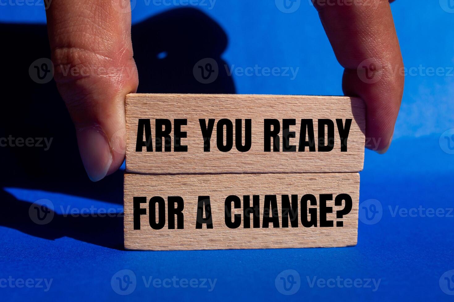 Are you ready for a change message written on wooden blocks with blue background. Conceptual are you ready for a change symbol. Copy space. photo