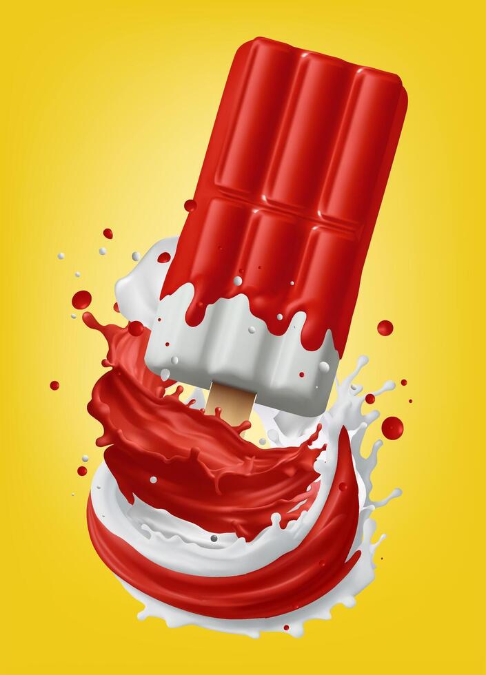 strawberry ice cream on the yellow background Food concept ice cream.Milk flavor vector