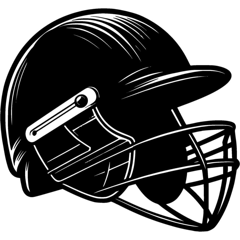 Protective helmet of cricket player part of sports equipment in monochrome. Simple minimalistic in black ink drawing on white background vector