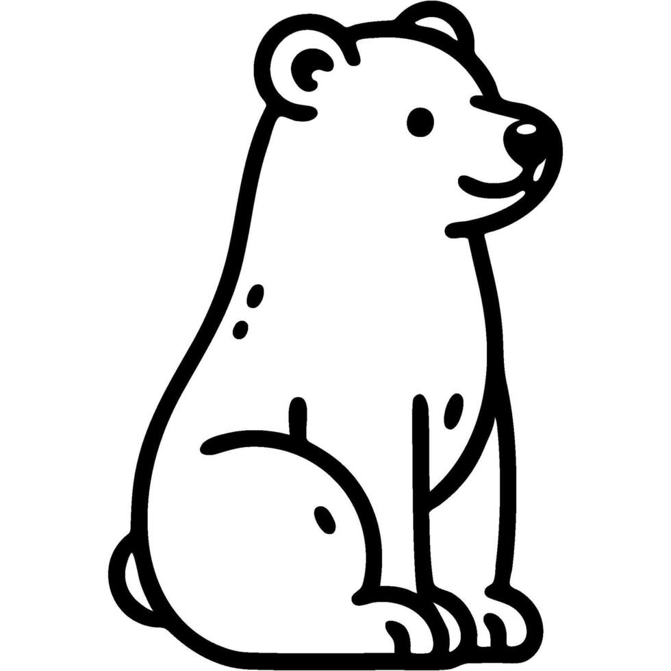 Sitting polar bear looking forward side view in monochrome. Simple minimalistic in black ink drawing on white background vector