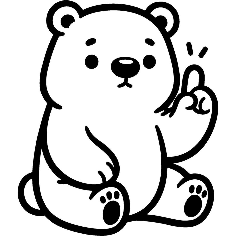 Polar bear cub comes up with brilliant idea and gives a thumbs up in monochrome. Simple minimalistic in black ink drawing on white background vector