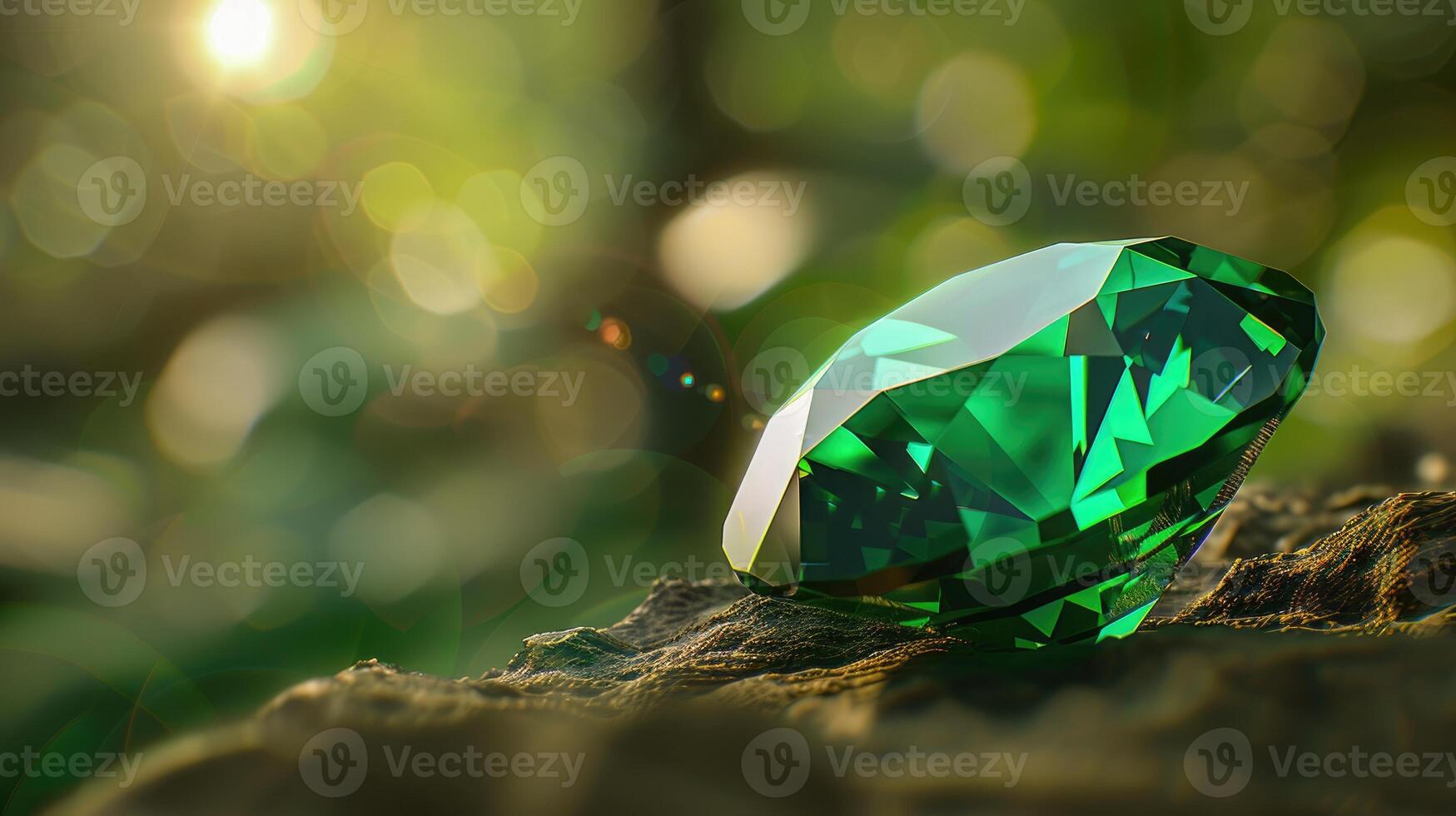 Sparkling Emerald Gemstone on Nature Background photo